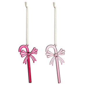 Hadeland Glassverk Glassløyfe Sukkerstang ornament i rosa glass, 2-pakning til juletreet