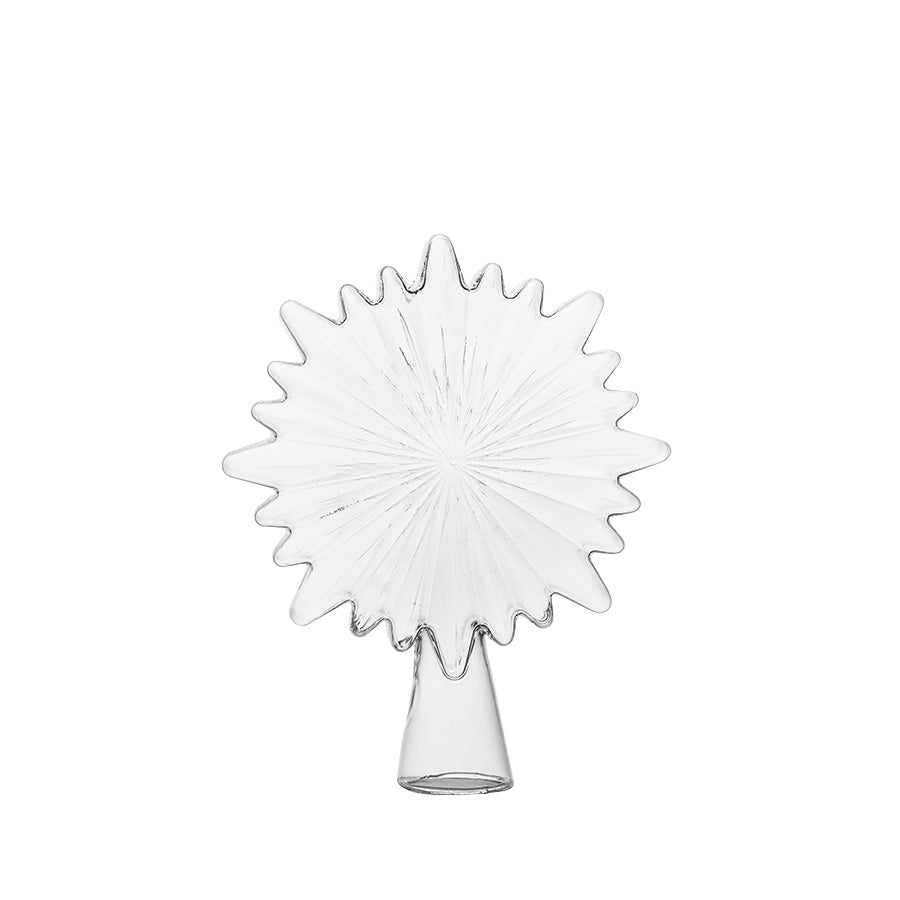 Klar toppstjerne i glass fra Hadeland Glassverk, 18 cm, med skulpturell blomst- og stjerneform