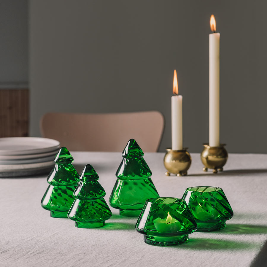 Hadeland Glassverk Gran Lyslykt Grønn Optikk 2pk