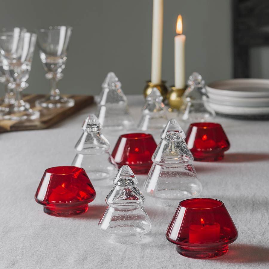 Hadeland Glassverk Gran Lyslykt Rød Optikk 2pk