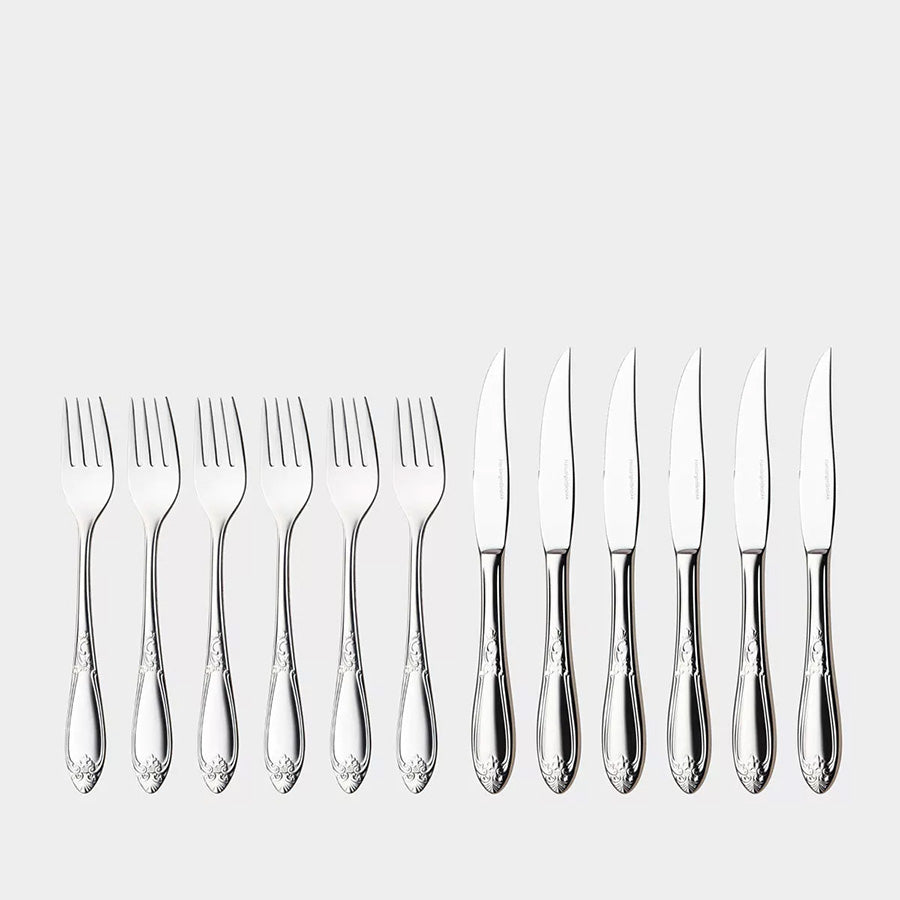 HARDANGER BESTIKK Hardanger Bestikk Nina Biffsett 6+6 stort – biffsett med 6 spisegafler og 6 biffkniver i blankt 18/10 rustfritt stål
