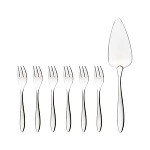 Elegant Kakesett med 6 kakegafler og kakespade fra Hardanger Bestikk Maria. Designet i polert 18/10 rustfritt stål, perfekt for servering av kaker ved enhver anledning.