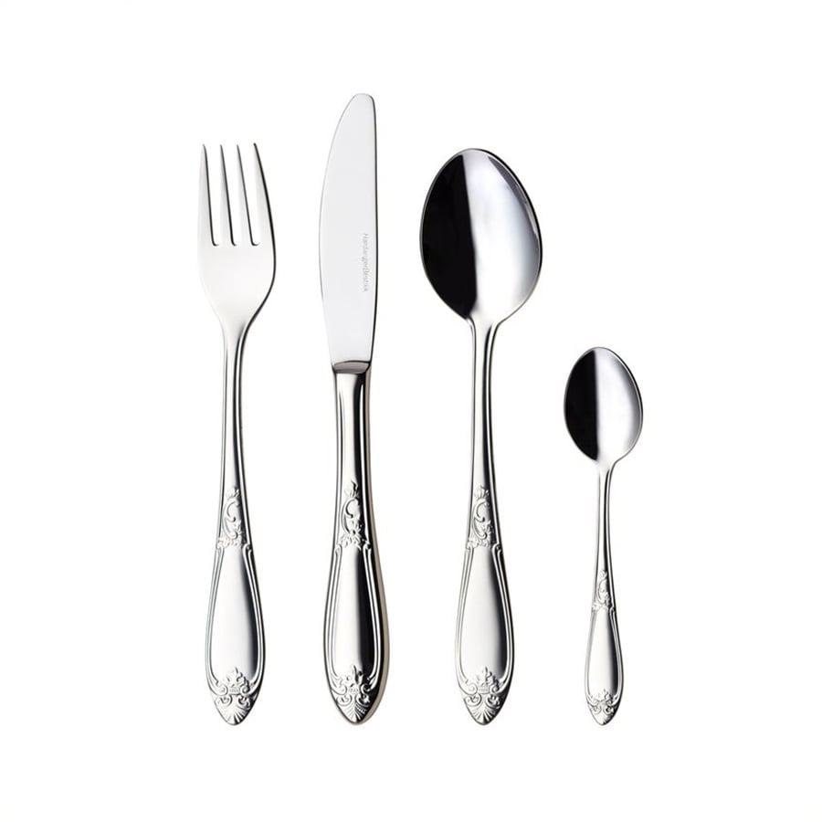 HARDANGER BESTIKK Hardanger Bestikk Nina Bestikksett 24Deler – Bestikksett med rosemalingsinspirert ornament i blankt stål (gaffel, kniv og skje)