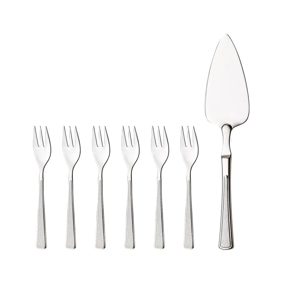 Hardanger Bestikk Ramona kakesett med 6 kakegafler og 1 kakespade i rustfritt stål, perfekt for servering av kaker.