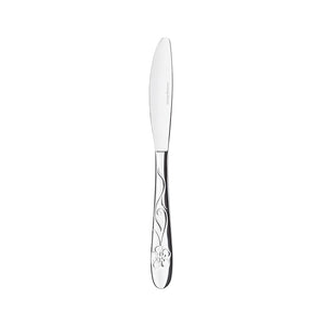 Skarp kniv fra bestikksettet, designet for både stil og funksjonalitet med blomstermønster.