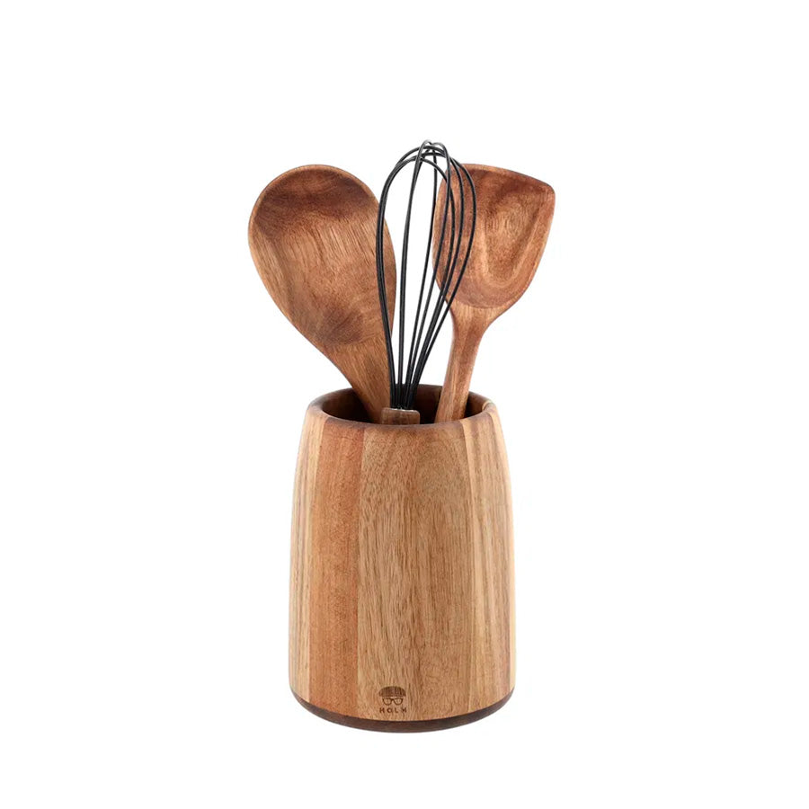 Holm Redskapsholder D13cm H17cm Akasietre med kjøkkenredskaper som visp og sleiver, ideell for oppbevaring.