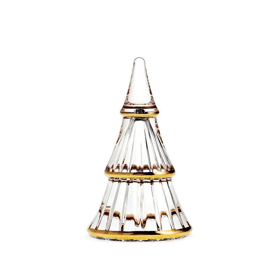Holmegaard Fairytales juletre i klart glass med gulldetaljer, 13,5 cm høyt, elegant dekorasjon for julepynt.