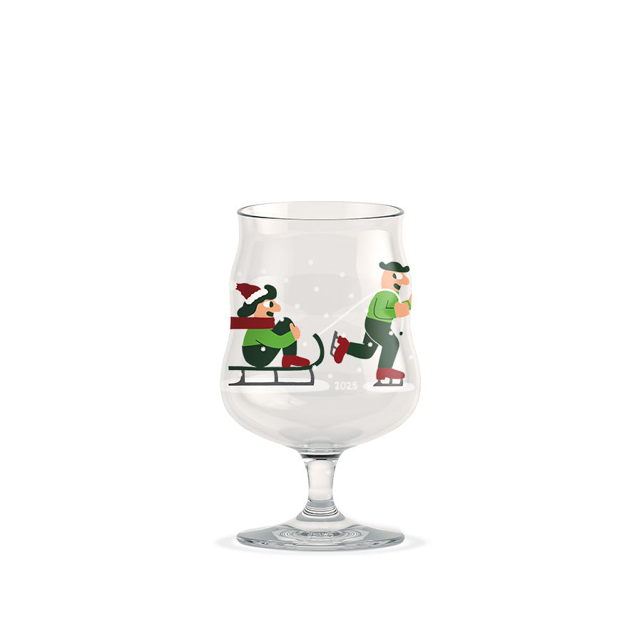 Holmegaard Mikkelers ølglass med julemotiv av Henry og Sally, perfekt for servering av øl, 40cl.