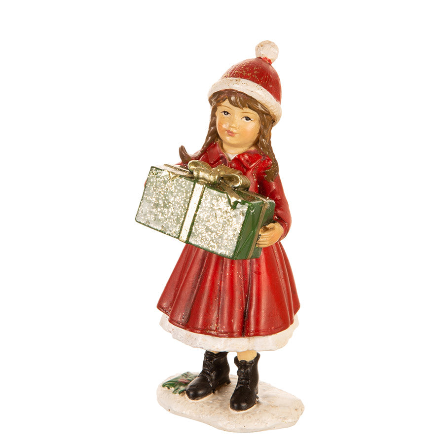Julepynt Jente m/Pakke Rød 5x5x11cm