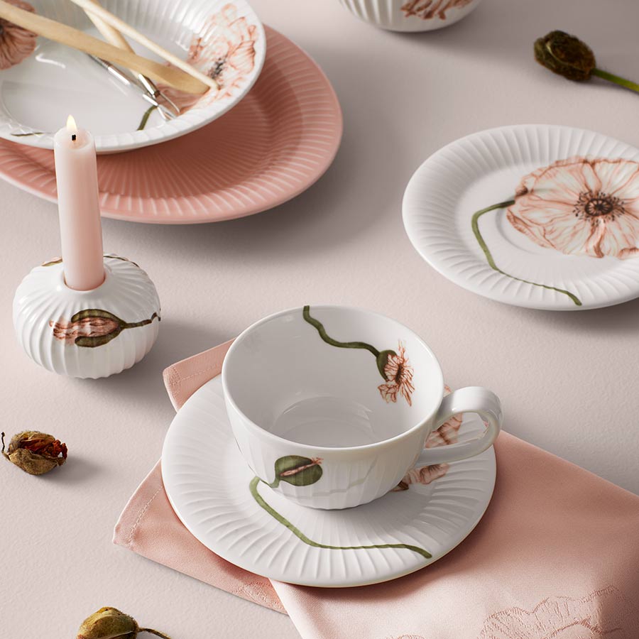 Kähler Hammershøi Poppy Lysestake 7,5cm Hvit m/Dekor