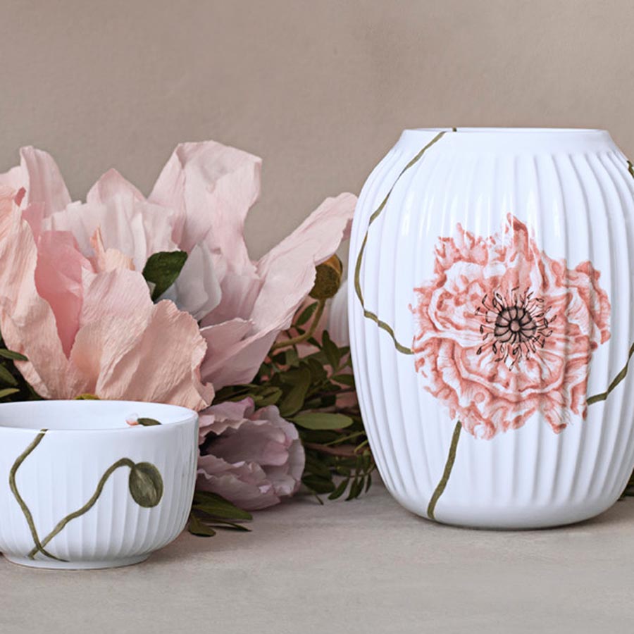 Kähler Hammershøi Poppy Vase 21cm Hvit m/Dekor