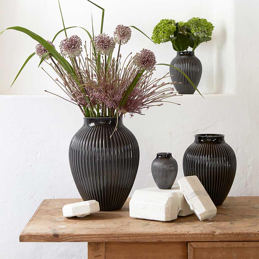 Knabstrup Keramik Vase 27cm Riflet Svart