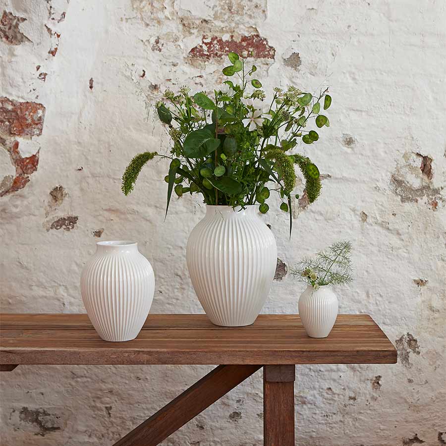 Knabstrup Keramik Vase 12,5cm Riflet Hvit