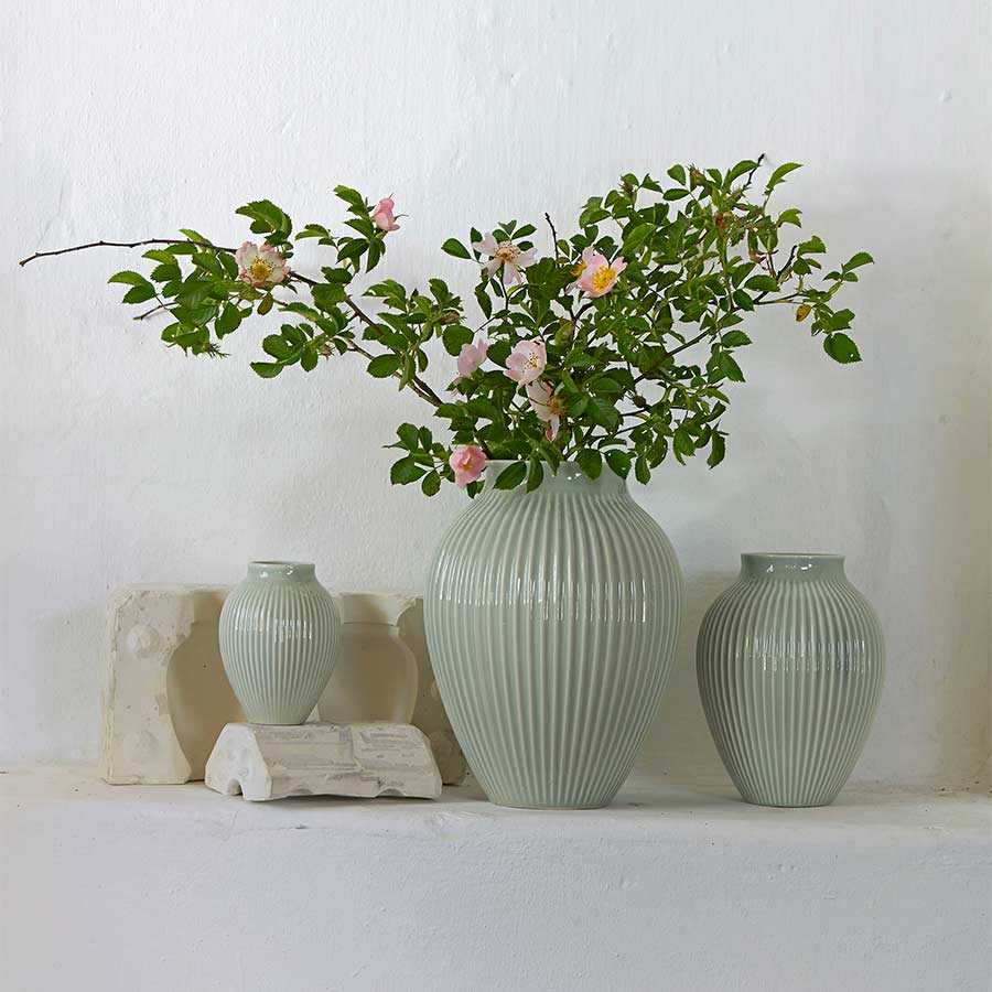 Knabstrup Keramik Vase 20cm Riflet Mint