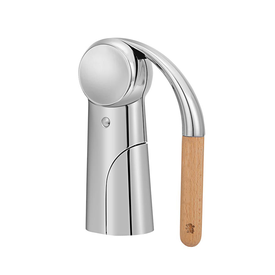 Løve Vinje vinopptrekker med rustfritt stålkonstruksjon og eik håndtak, perfekt for elegante vinopplevelser.