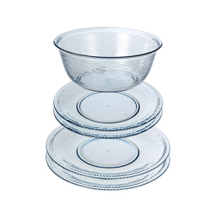 Seasons Marine Serveringssett 5 Deler Akryl - Inneholder 2 middagstallerkener, 2 lunsjtallerkener og 1 romslig serveringsbolle med bølgemønster.