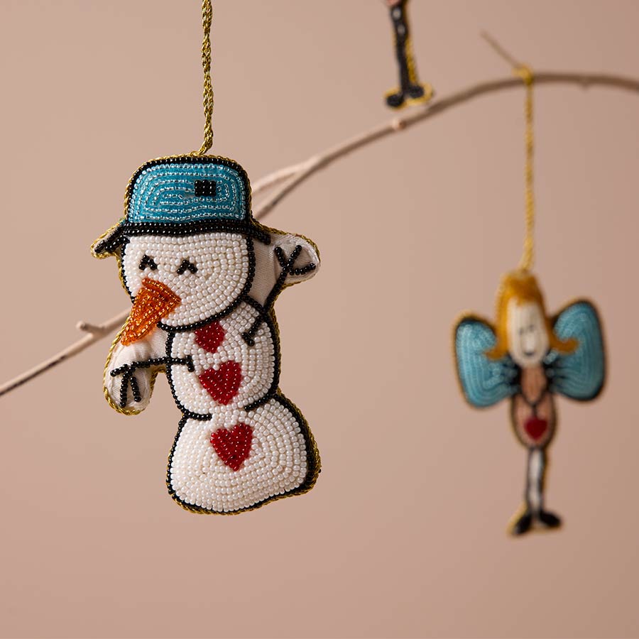 Julepynt Snømann 7x11cm Perler