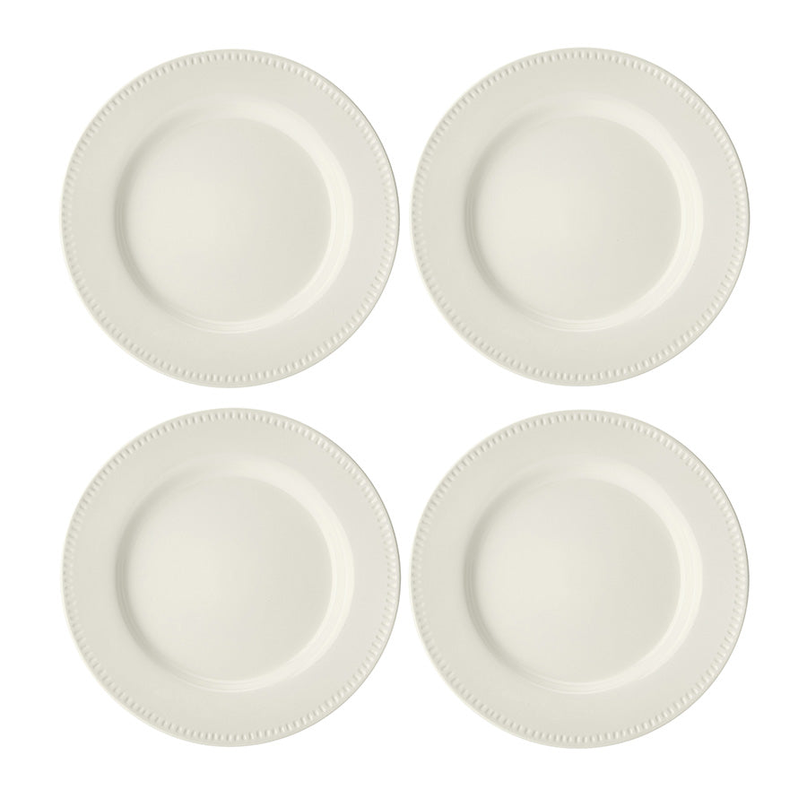 Kremfarget Mikasa middagsservise med middagstallerkener i robust stentøy, tåler oppvaskmaskin og mikrobølgeovn.