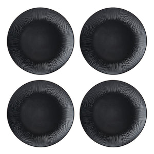 Fire middagstallerkener fra Mikasa Middagsservise Jardin Midnight 12 Deler Sort, designet med unike, organiske mønstre i en luksuriøs svart finish.