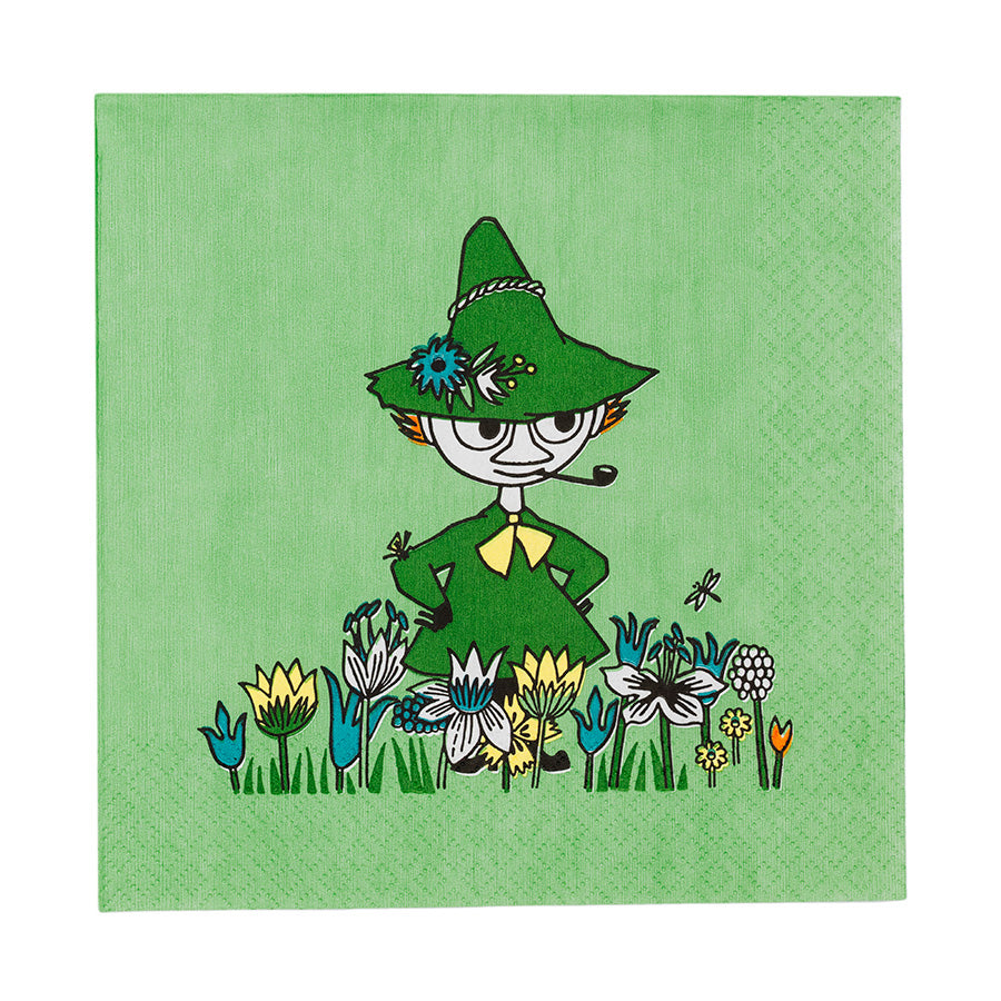 MOOMIN ARABIA Moomin Arabia Mummi Servietter 33x33cm Snusmumrikken – Mummi-stoffserviett med Snusmumrikken i grønt og blomstermotiv