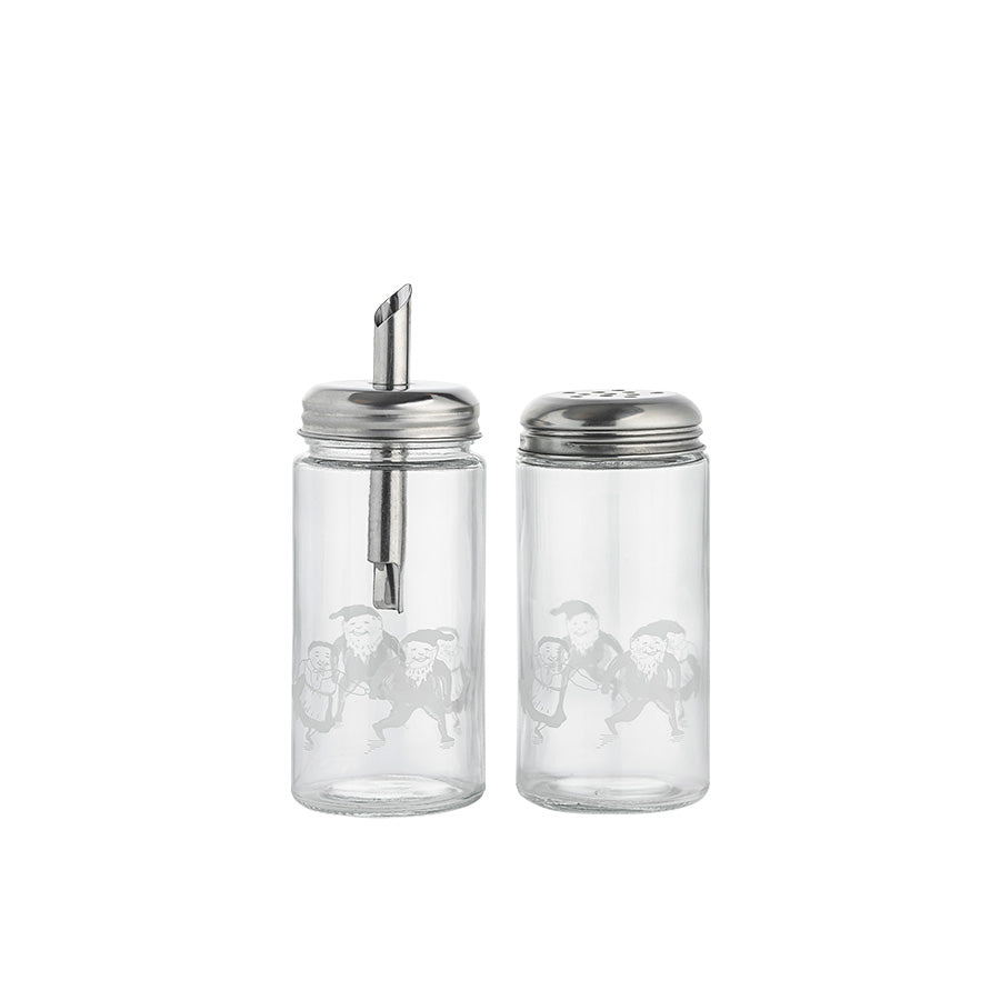 Porsgrunds Nisseservise nisse sukker- og kanelsett i glass med sølvfargede metallokk, 200 ml