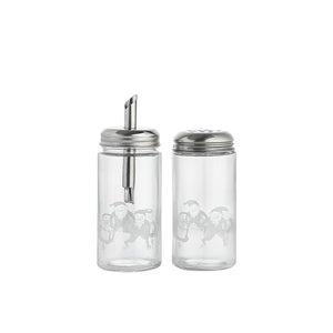 Porsgrunds Nisseservise nisse sukker- og kanelsett i glass med sølvfargede metallokk, 200 ml