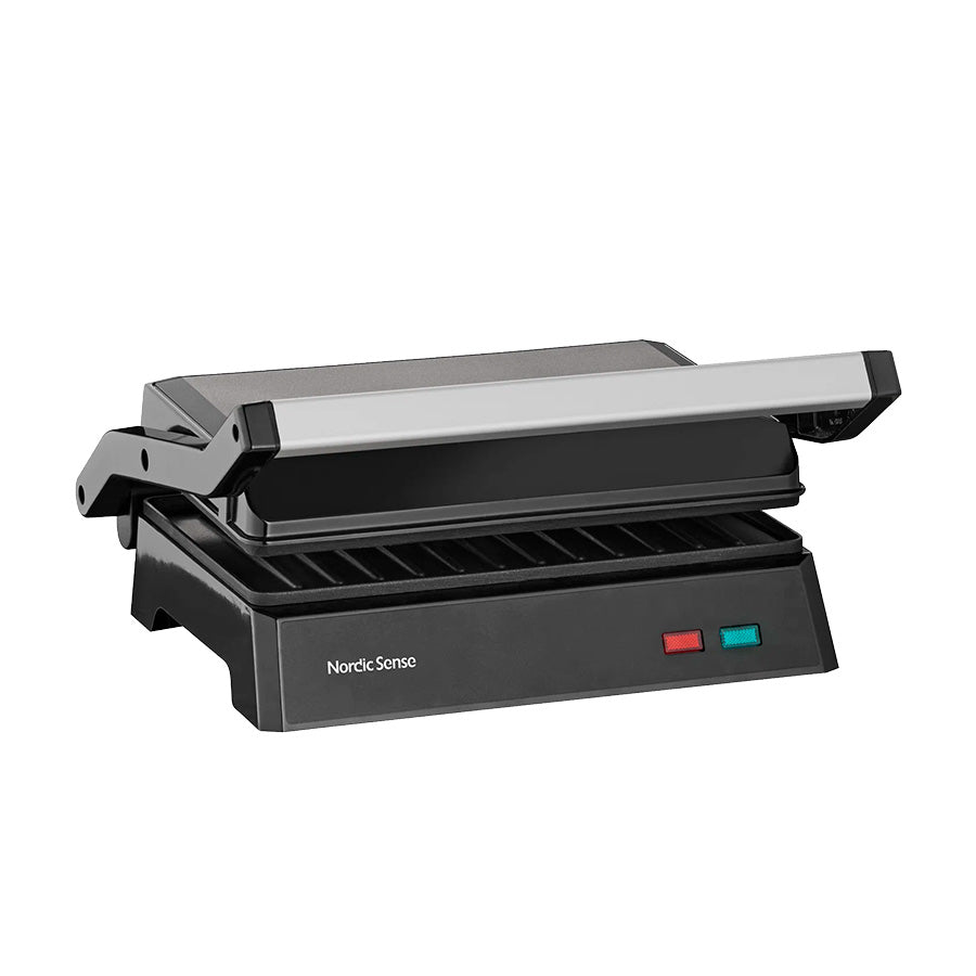 Nordic Sense Mini paninigrill 1000W i svart med keramiske grillplater og justerbart lokk