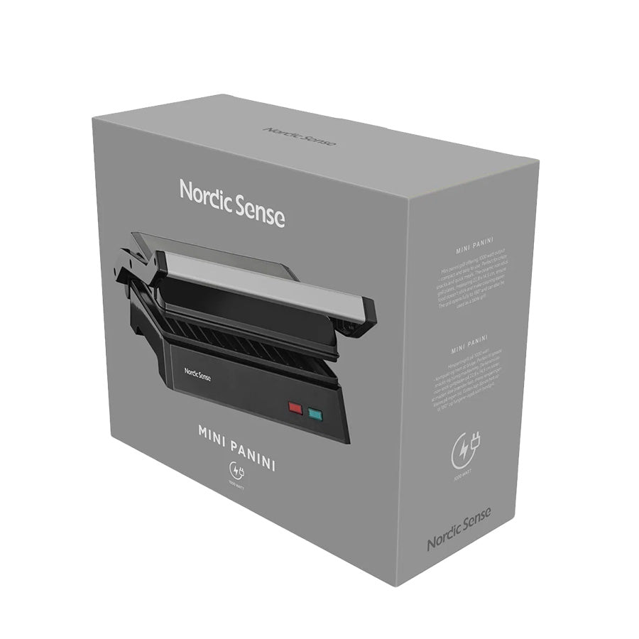 Nordic Sense Mini paninigrill i originalemballasje, kompakt grill i svart