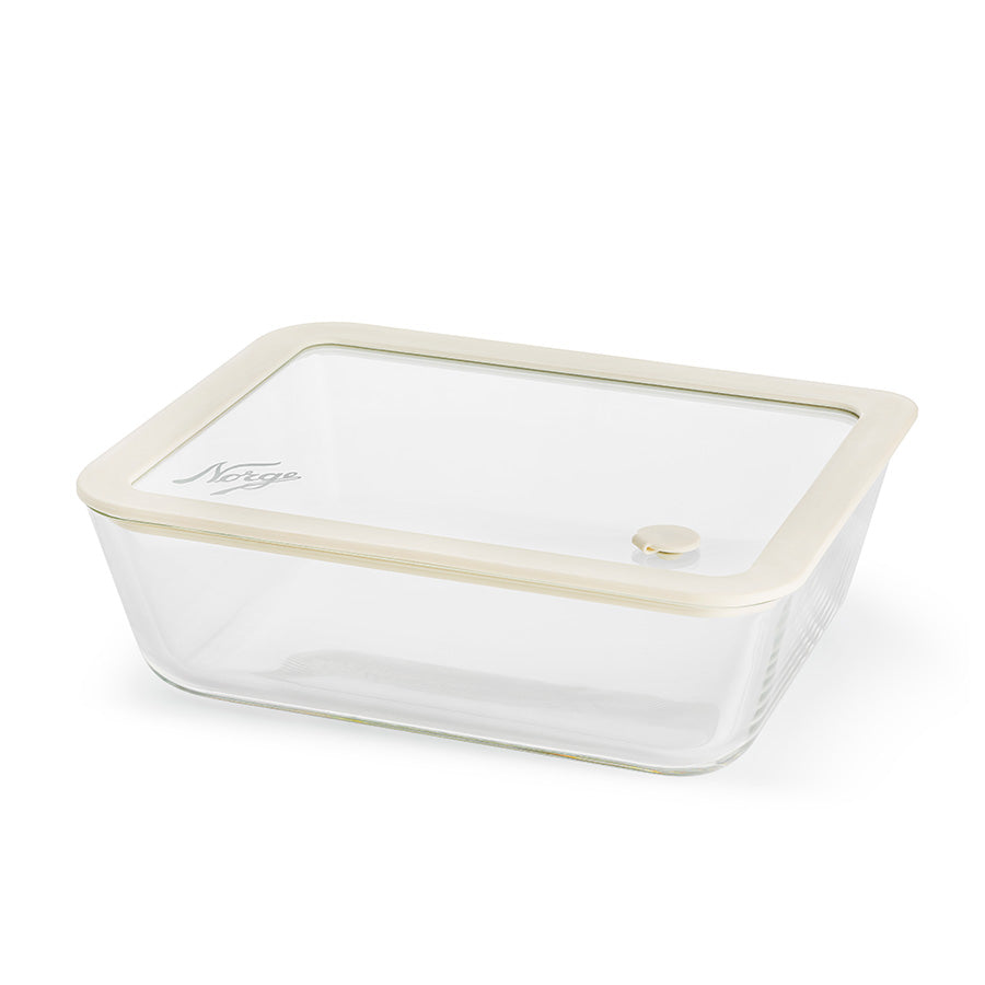 Norgesglasset ildfast form i klart glass med BPA-fritt silikonlokk, perfekt for lasagne og gratenger, rommer 2,6 liter.