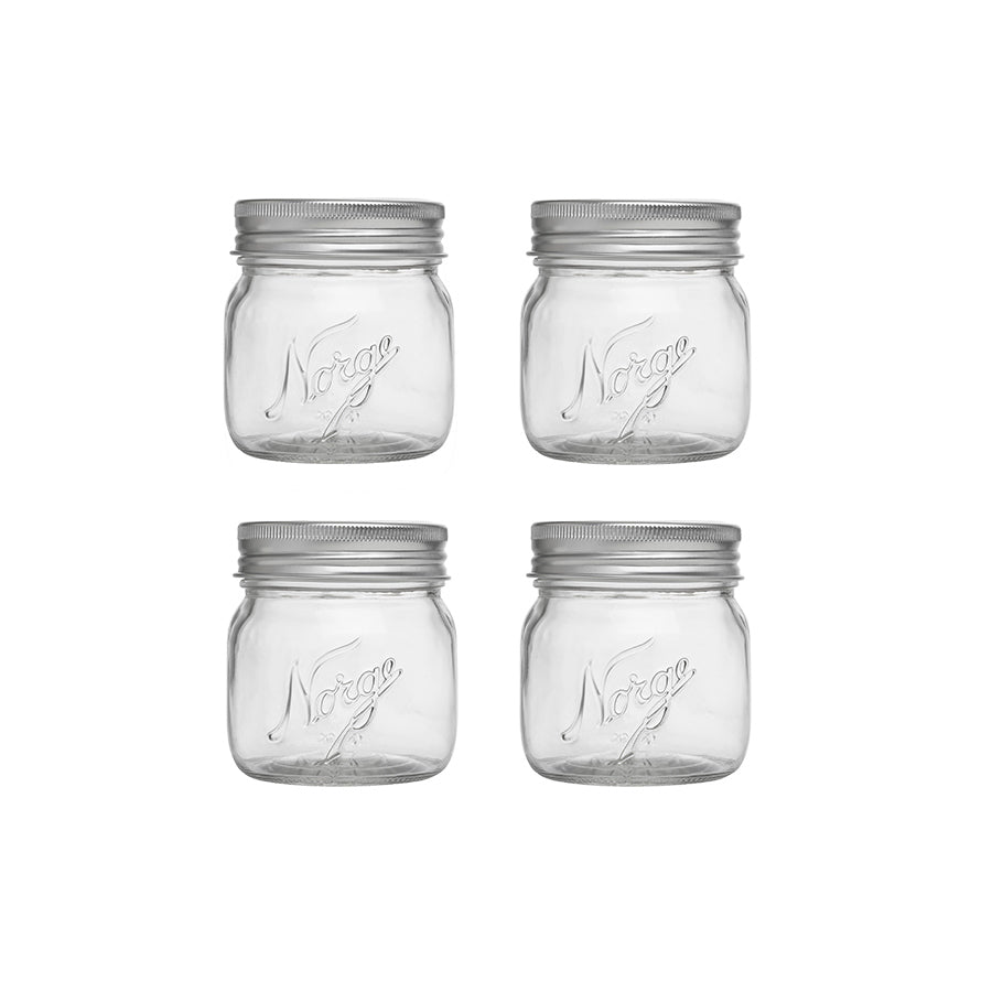 Norgesglass Norgesglass m/Skrulokk 0,4L 4pk - fire glass krukker med skrulokk, perfekt for sylting og oppbevaring.