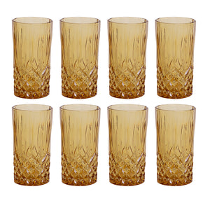 Sett med 8 amberfargede longdrinkglass fra Nova Dynamic, perfekt for servering av cocktails og drikker til enhver anledning.