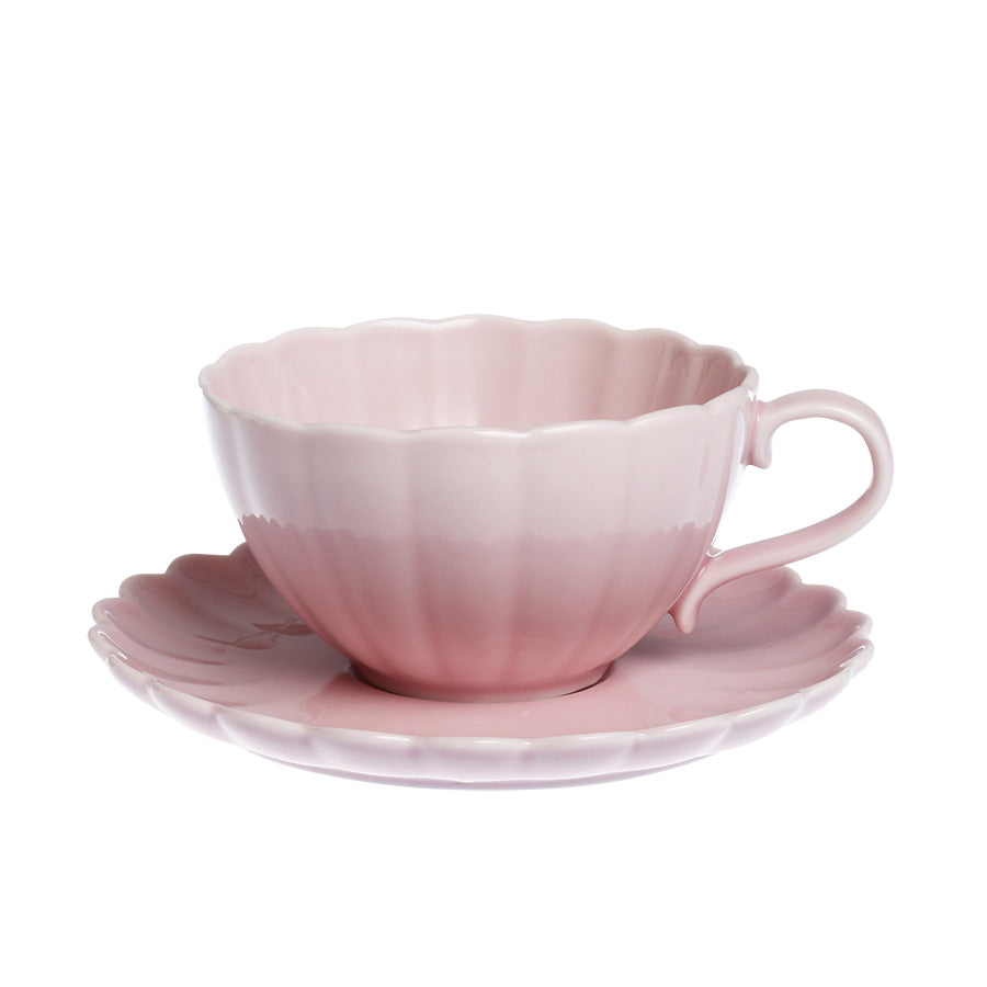 Nova Lilly kopp og skål i dus rosa porselen, 25 cl, med blomsterformet design