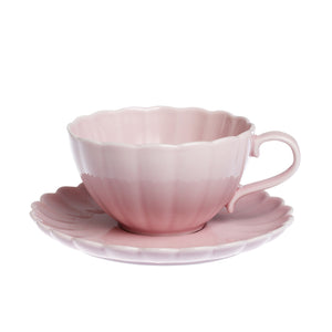 Nova Lilly kopp og skål i dus rosa porselen, 25 cl, med blomsterformet design