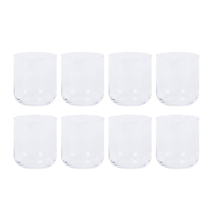 Sett med 8 klare vannglass fra Nova Nordic, minimalistisk design og praktisk størrelse, perfekt for vann, juice og kalde drikker.
