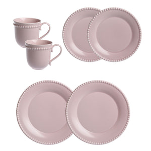 Nova Poppy servisesett for 2 med krus og asjetter i delikat pudderrosa, perfekt for romantiske middager og koselige frokoster. Servisesett med elegant perlekant og matt finish.