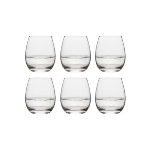 Sett med seks vannglass på 39 cl fra HADELAND GLASSVERK, perfekt for hverdags- og festbruk.