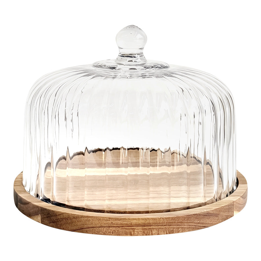 Christiania Glasmagasin Pantry fat i akasietre med ribbet glasslokk, 30 cm