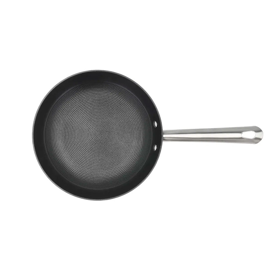 Oversikt av støpejernspanne med keramisk non-stick belegg, ideal for perfekt steking.