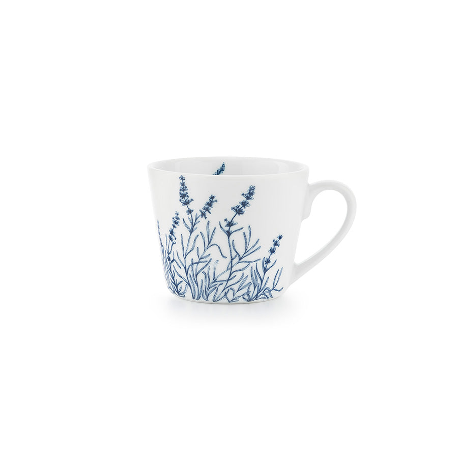 Personlig krus med botanisk illustrasjon av spiselige planter, håndtegnet i mørk blå farge, ideelt for daglig bruk.