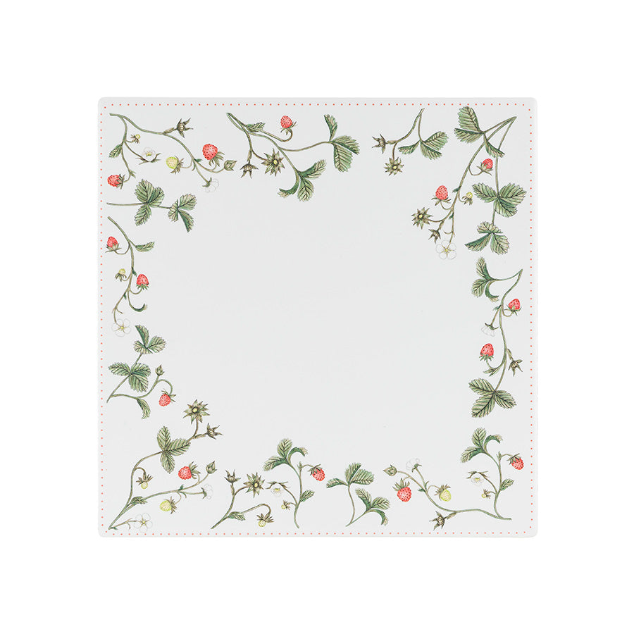 Porsgrunds Porselænsfabrik Jordbæreng Bordskåner 20x20cm med et tidløst motiv av jordbær og blomster, perfekt for å beskytte bordet.