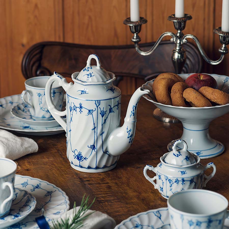 Porsgrunds Porselænsfabrik Bogstad Stråmønster Kaffekanne & Lokk