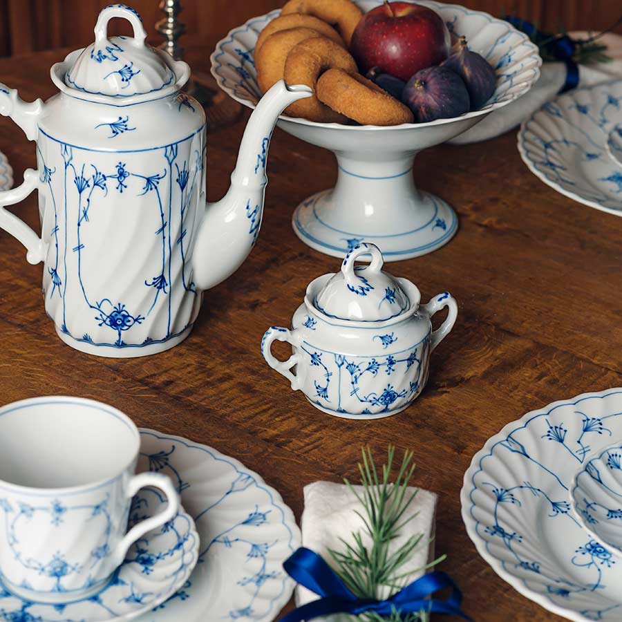 Porsgrunds Porselænsfabrik Bogstad Stråmønster Sukkerskål med Lokk