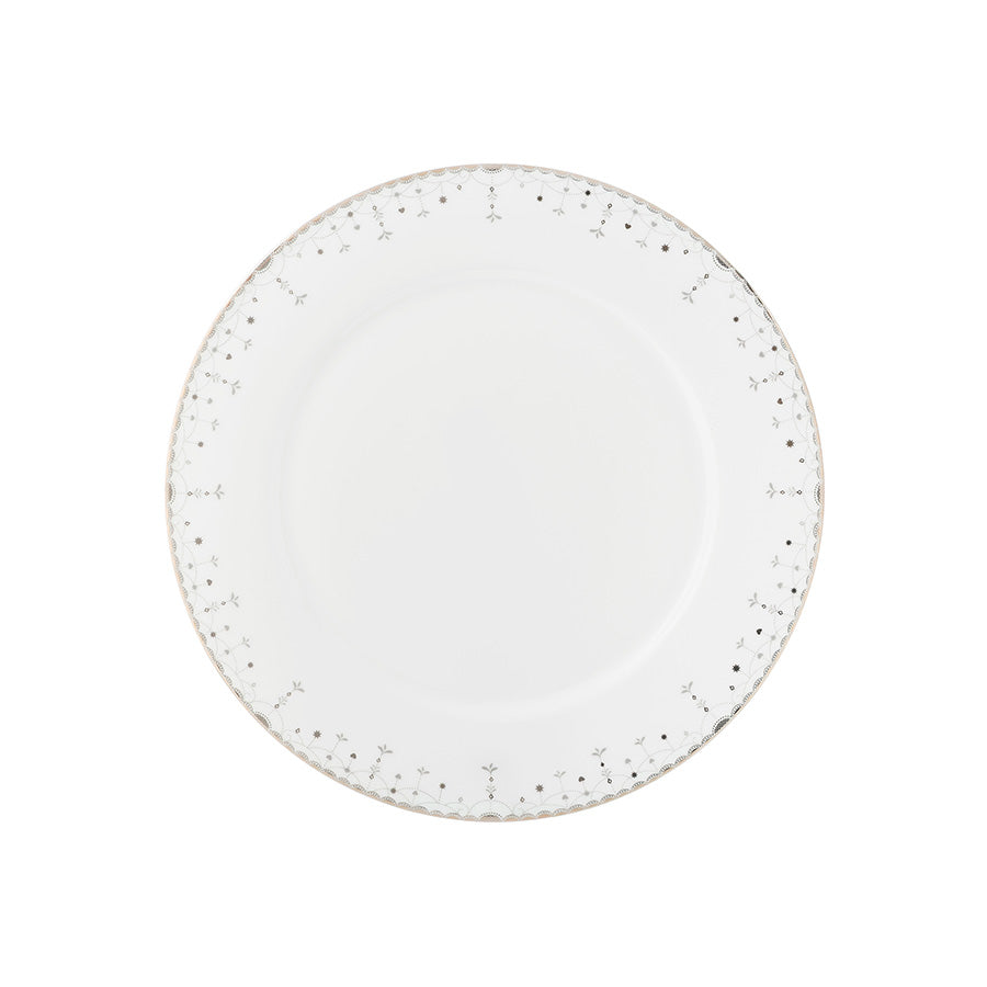 Porsgrunds Porselænsfabrik Juledrøm middagstallerken i hvitt porselen med delikat sølvbord, 28 cm