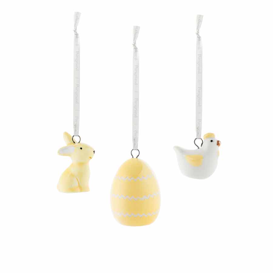 Porsgrunds Porselænsfabrik Påskepynt Høne, Hare, Egg 3pk Gul