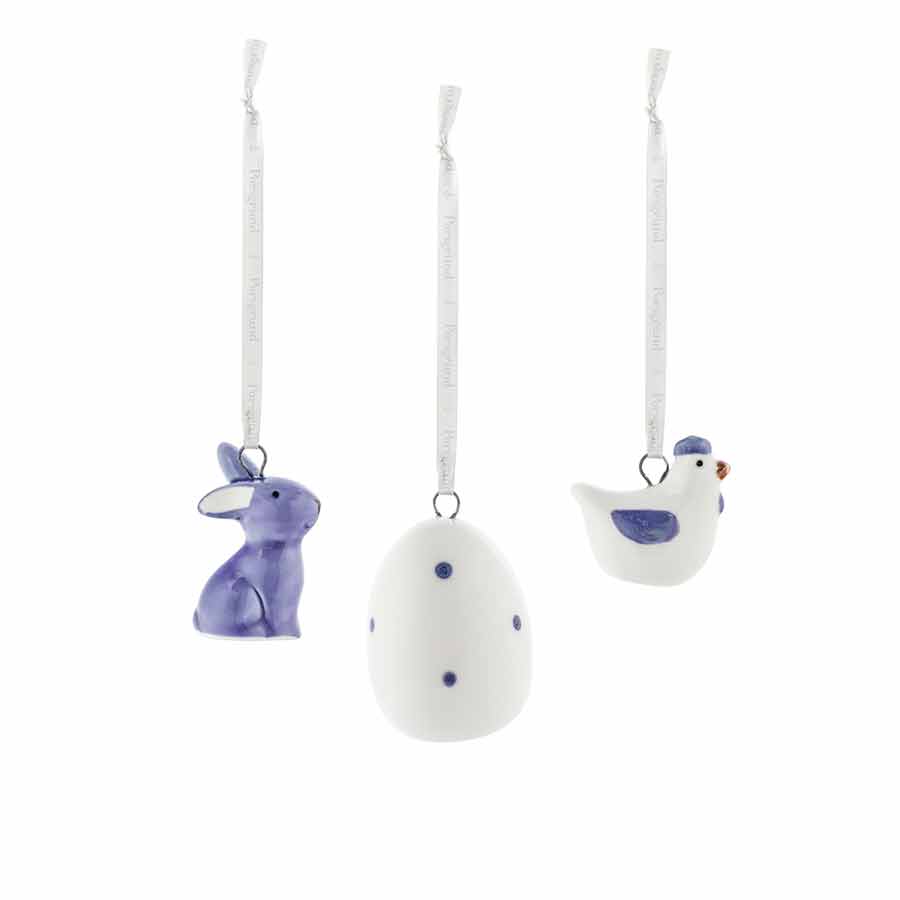 Porsgrunds Porselænsfabrik Påskepynt Høne, Hare, Egg 3pk Lilla