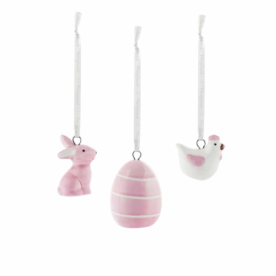 Porsgrunds Porselænsfabrik Påskepynt Høne, Hare, Egg 3pk Rosa