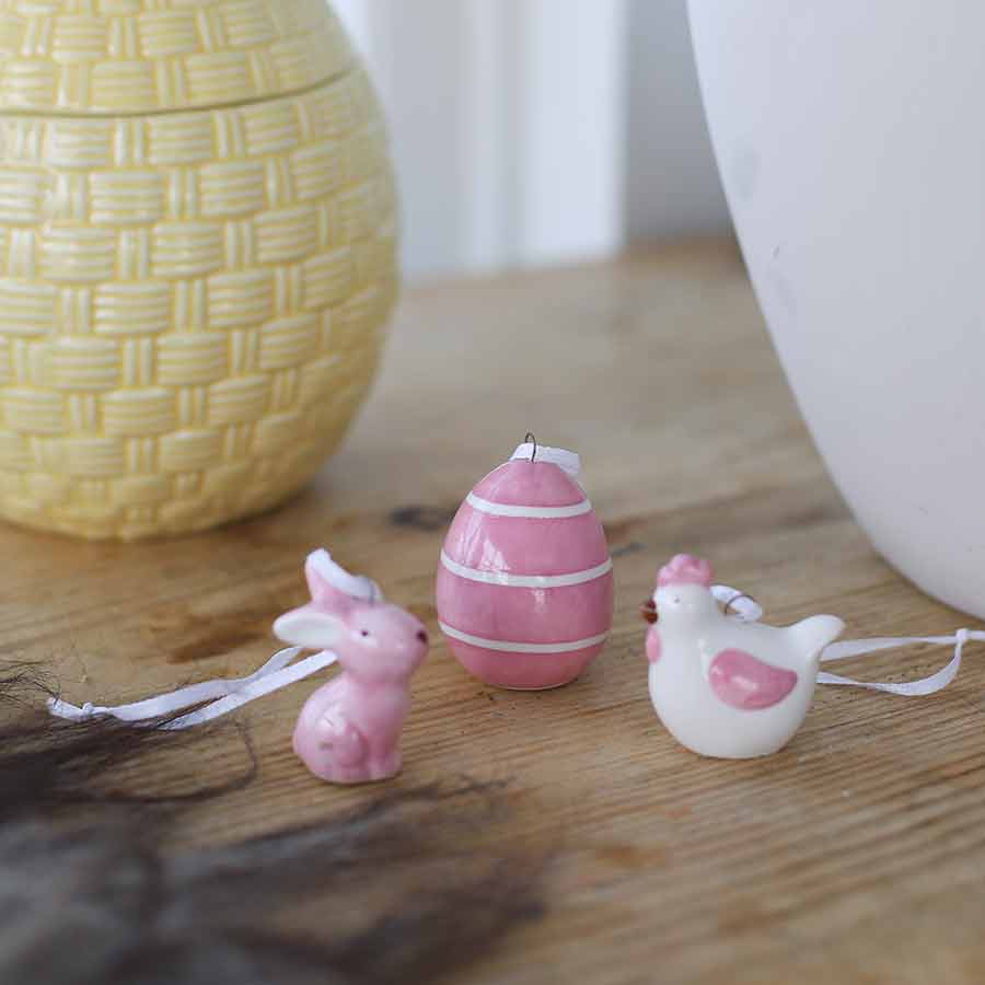 Porsgrunds Porselænsfabrik Påskepynt Høne, Hare, Egg 3pk Rosa