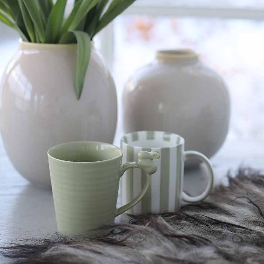 Porsgrunds Porselænsfabrik Stripekopp/Harekopp Grønn 2pk