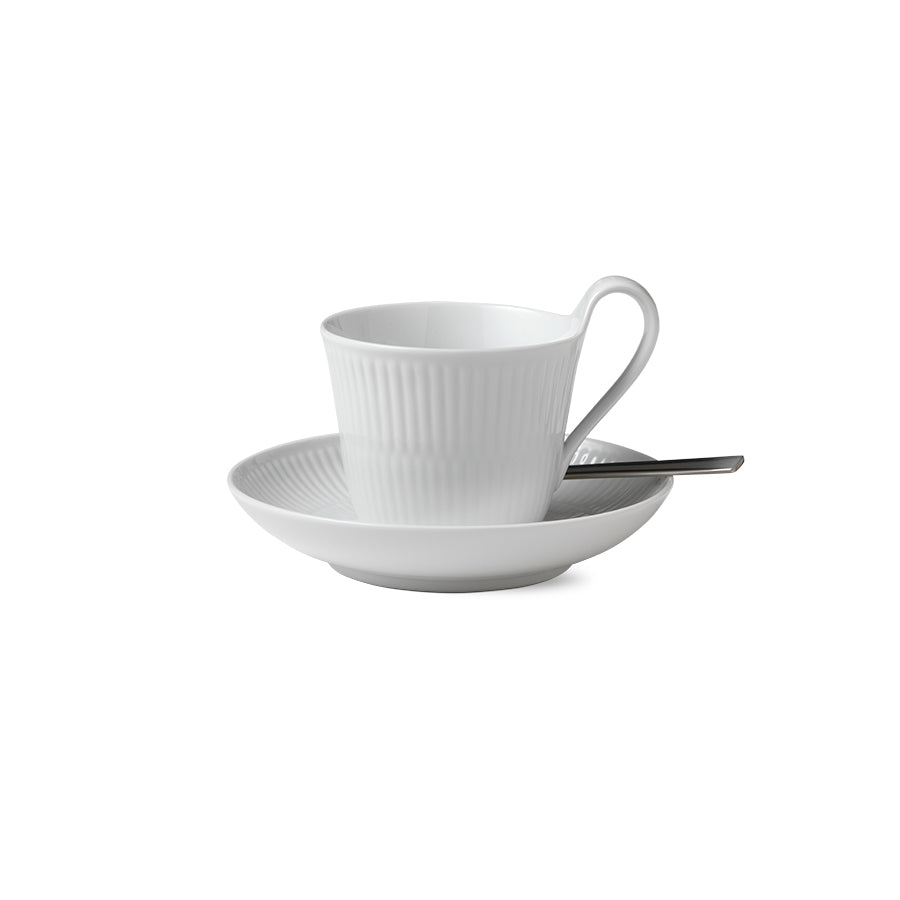 Royal Copenhagen Hvit Riflet Kaffekopp 25cl m/Skål