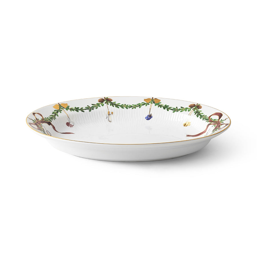 Royal Copenhagen Stjerne Riflet Jul Ovalt Serveringsfat 34,5cm